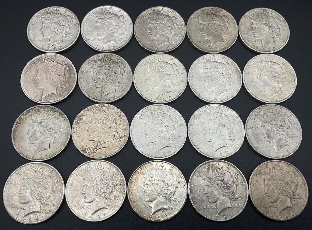 20 US Peace Silver Dollars