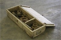 Vintage Wooden Box W/ Pipe Vise & Dies