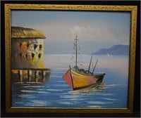 Original Seascape Harbor Scene Painting