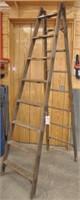 Vintage 8' wooden folding ladder