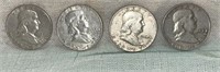 (4) Silver Ben Franklin Half Dollars: 1952-D,