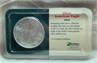 2002 UNC Silver American Eagle Dollar Coin, 1oz