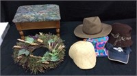 Hats, Wine Theme Wreath  &  Nice Foot Rest - 8A