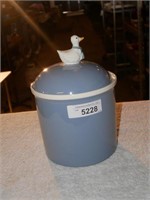 Blue Crock Cookie Jar w/ Duck Handle