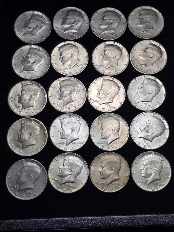 1967 - 1976D Kennedy Half Dollars (20)