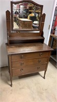 Oak Dresser With Mirror, Shelf, 3 Drawers