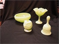 Four pieces of Fenton lime green frosted glass: