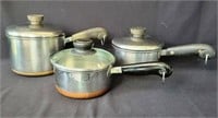 3 Copper Clad Steel  Revere Ware Pots with Lids