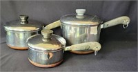 3 Copper Clad Steel Revere Ware Pots with Lids