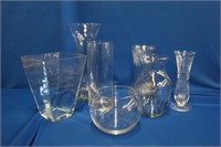 Six vases & rose bowl, 12 down to 4.5"H