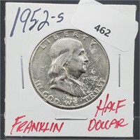 1952-S 90% Silver Franklin Half $1 Dollar