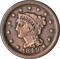 1849 LARGE CENT - XF DETAILS, CLEANED