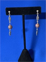 Silver Plum Agate Dangle Earrings