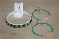 BEADED EARRINGS AND BRACELET