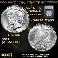 ***Auction Highlight*** 1927-d Peace Dollar 1 Grad