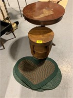 28" ROUND WOODEN TABLE, WOODEN BARREL CABINET,