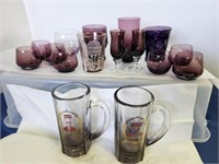 Purple glass drinking glasses