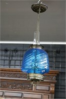 BLUE GLASS HANGING OIL LAMP