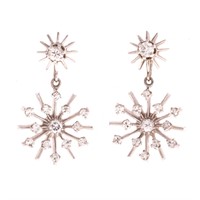 A Pair of Lady's Diamond Snowflake Ear Pendants