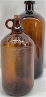 2 Large Amber Glass / Apothecary Bottles