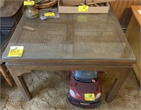 Wooden and Rattan Side Table with Glass Top,
