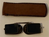 Double D Lens Folding Spectacles with Leather