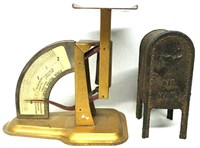 Vintage Postal Scale & Mini Cast Iron Air Mail Box