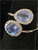 18K WHITE CUSTOM DIAMOND AND BLUE SAPPHIRE RING