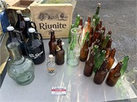 Lot of Green Brown Clear glass bottles some