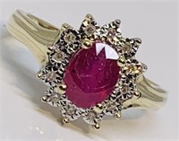 10KT YELLOW GOLD 1.15CTS RUBY & .12CTS DIAMOND