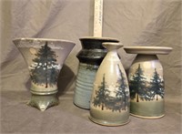 Pottery Candle Stand & Vases