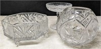 ASSORTED CUT GLASS AND ETCHED, COMPOTE, FISH