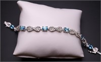 Sterilng blue topaz & white sapphire bracelet, lab