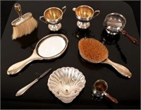 9 pcs Sterling silver - brush set, sugar creamer