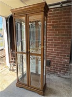 Victorian lighted curio cabinet with etched glass