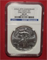 2011 Silver Eagle - Early Release  MS69  NGC