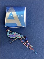 Avon Jeweltone Peacock Brooch pin, with box