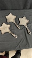 3 cast iron star pans