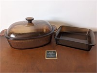 Pair of Dark Amber Corning Ware Casserole Dishes