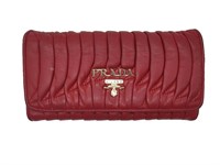 Red Quilted Leather Bi-Fold Long Wallet