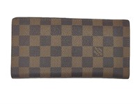 Multi-Brown Checkered Leather Bi-Fold Wallet