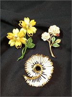Great set of 3 floral broaches including a JJ