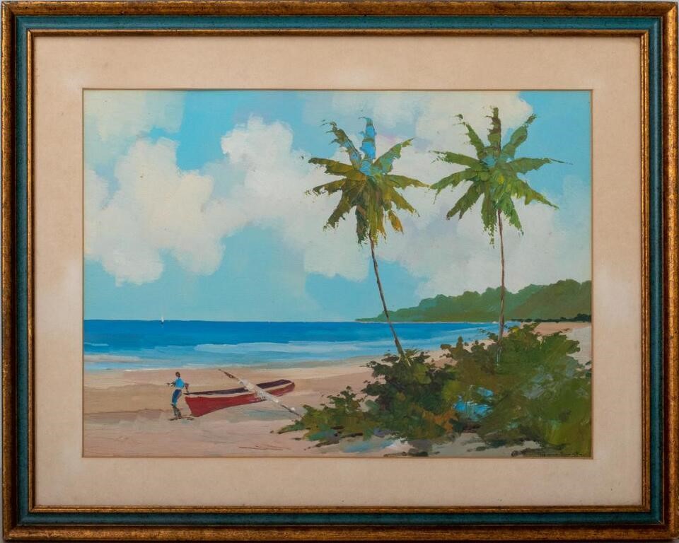 Illegibly Signed Tropical Landscape Oil on Paper