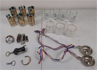 Drinking glasses, pocket knives, and wrist