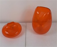 Hand crafted crystal vases in tangerine orange