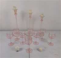 Rose coloured wine and candle set