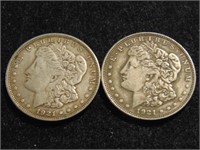 (2) Morgan Silver Dollars 1921-D, 1921