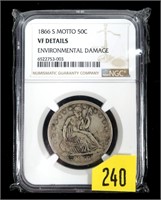 1866-S Seated Liberty half dollar, NGC slab