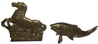 Brass Horse Bookend and Koi