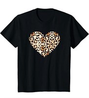 Cool Cheetah Leopard Print Heart T-Shirt, Youth-M